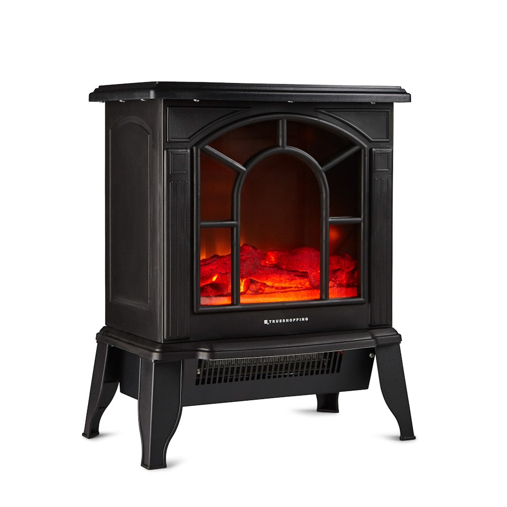 Image of Freestanding Electric Fireplace with Wood Burner Flame Effect - 1800W